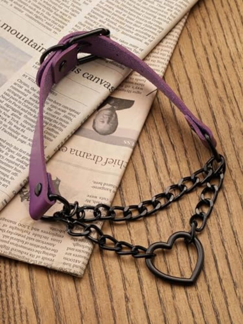 New - Goth‎ Heart Chain Choker Necklace, PU Leather Choker, Gothic Punk Grunge